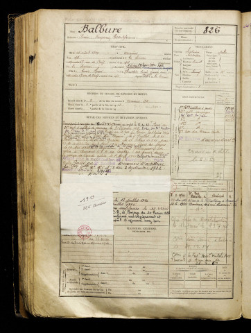 Balbure, Pierre Benjamin Hippolyte, né le 18 août 1899 à Amiens (Somme), classe 1919, matricule n° 826, Bureau de recrutement d'Amiens