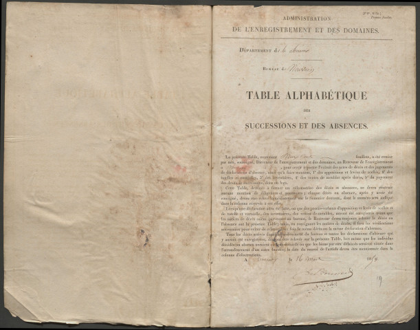 Table des successions et absences du bureau de Nouvion