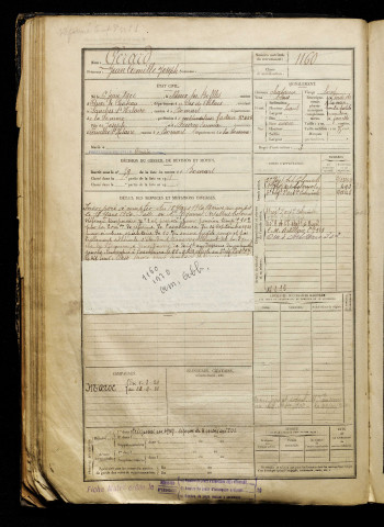 Gérard, Jean Camille Joseph, né le 06 juin 1900 à Noeux-lès-Auxi (Pas-de-Calais), classe 1920, matricule n° 1160, Bureau de recrutement d'Abbeville