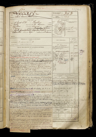 Lécart, Albert Edouard Paul, né le 11 mars 1891 à Hombleux (Somme), classe 1911, matricule n° 363, Bureau de recrutement de Péronne