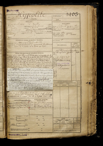 Hypolite, Maurice Ludovic Léopold, né le 26 avril 1897 à Tully (Somme), classe 1917, matricule n° 1405, Bureau de recrutement d'Amiens