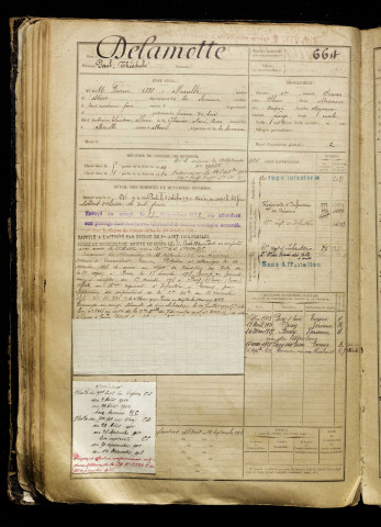 Delamotte, Paul Théodule, né le 16 février 1888 à Méaulte (Somme), classe 1908, matricule n° 664, Bureau de recrutement de Péronne