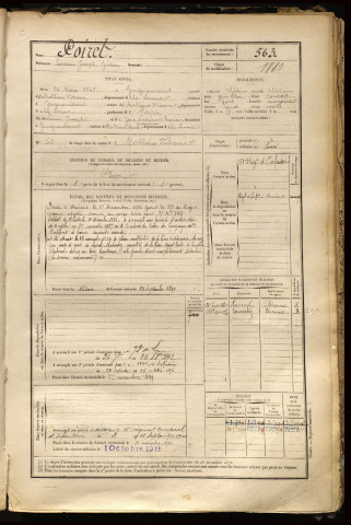 Poiret, Séverin Joseph Gédéon, né le 26 mars 1865 à Guignemicourt (Somme), classe 1885, matricule n° 563, Bureau de recrutement d'Amiens