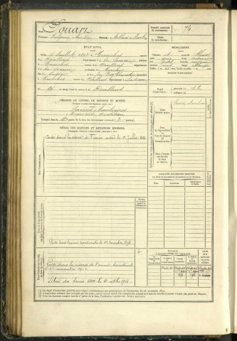 Souart, Fulgence Amédée Arthur Martin, né le 4 juillet 1862 à Grouches (Somme, France), classe 1882, matricule n° 76, Bureau de recrutement d'Abbeville