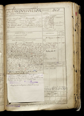 Dupouvillon, Gérard Robert, né le 17 avril 1890 à Bonneville (Somme), classe 1910, matricule n° 363, Bureau de recrutement d'Abbeville