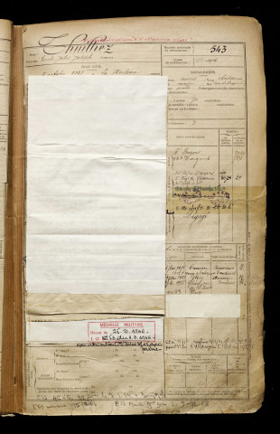 Thuilliez, Emile Jules Joseph, né le 03 octobre 1898 à Herlière (La) (Pas-de-Calais), classe 1918, matricule n° 543, Bureau de recrutement de Péronne