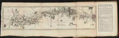 Route de la diligence d'Amiens. Route de Paris à Amiens dessinée sur les lieux par Louis Deni, géographe, en juin 1776