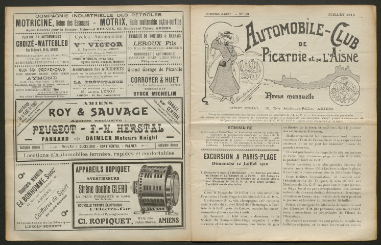 Automobile-club de Picardie et de l'Aisne. Revue mensuelle, 6e année, juillet 1910