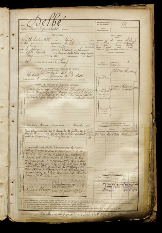 Delbé, Raoul Eugène Charles, né le 29 avril 1879 à Crécy-en-Ponthieu (Somme), classe 1899, matricule n° 711, Bureau de recrutement d'Abbeville