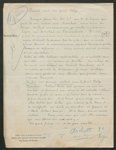 Témoignage de Clochette, Alphonse (Segent major - ancien légionnaire) et correspondance avec Jacques Péricard