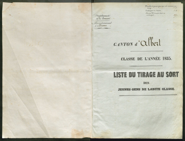 Tirage au sort (arrondissement de Péronne) de l'année 1853