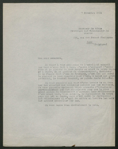 Témoignage de De Witte, Jules et correspondance avec Jacques Péricard