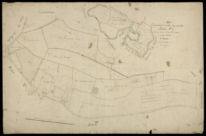 Plan du cadastre napoléonien - Villers-sur-Authie : Viviers (les) ; Bas champs (les), A1 et morceau de A2