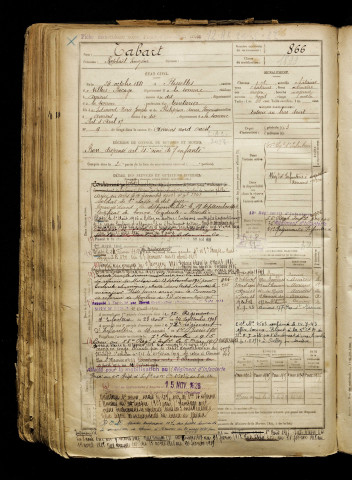 Tabart, Raphaël Eugène, né le 24 octobre 1881 à Flesselles (Somme), classe 1901, matricule n° 866, Bureau de recrutement d'Amiens