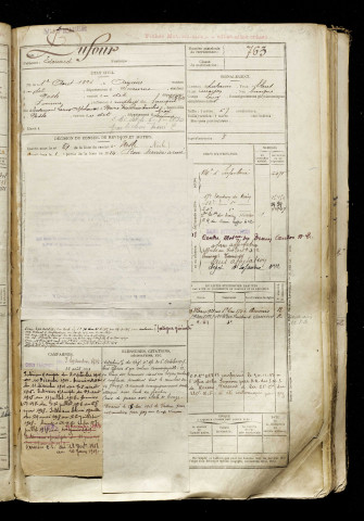 Dufour, Edouard, né le 01 août 1894 à Amiens (Somme), classe 1914, matricule n° 763, Bureau de recrutement de Péronne