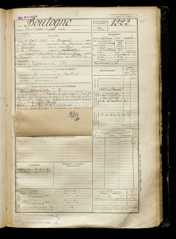 Boulogne, Henri Joseph Eugène, né le 31 août 1901 à Beauval (Somme), classe 1921, matricule n° 1222, Bureau de recrutement d'Abbeville