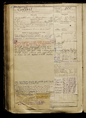 Goffart, Oscar Alfred, né le 14 juillet 1881 à Armentières (Nord), classe 1903, matricule n° 900, Bureau de recrutement d'Amiens
