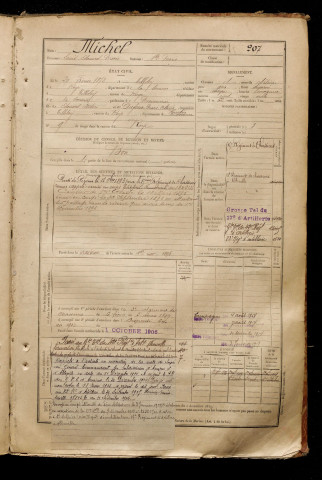 Michel, Louis Edouard Marie, né le 27 février 1872 à Tilloloy (Somme), classe 1892, matricule n° 207, Bureau de recrutement de Péronne