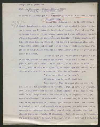 Témoignage de Durré (Lieutenant général - Médecin chef) et correspondance avec Jacques Péricard