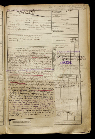 Tettard, Raymond, né le 05 septembre 1894 à Amiens (Somme), classe 1914, matricule n° 1105, Bureau de recrutement d'Amiens