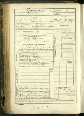 Parmentier, Jules Emile, né le 1er août 1861 à Cambrai (Somme, France), classe 1881, matricule n° 146, Bureau de recrutement Péronne