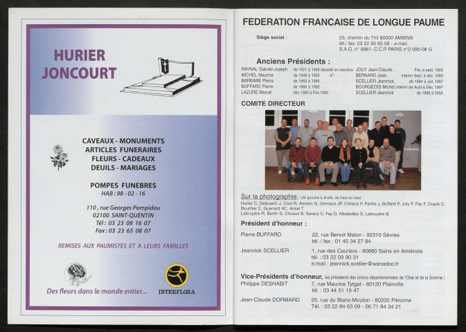 Opuscule (année 2006). Fédération française de Longue Paume : liste des sociétés, classement des joueurs et calendrier
