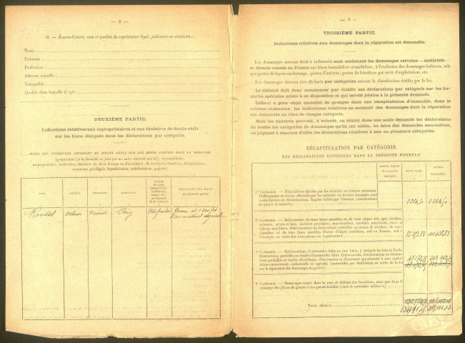 Cléry-sur-Somme. Demande d'indemnisation des dommages de guerre : dossier Roussel-Roussel