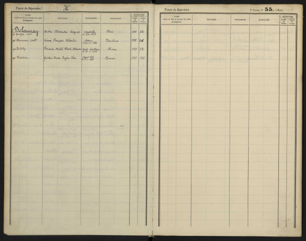 Table alphabétique du répertoire des formalités, de Delaunay à Delegove, registre n° 43 (Abbeville)