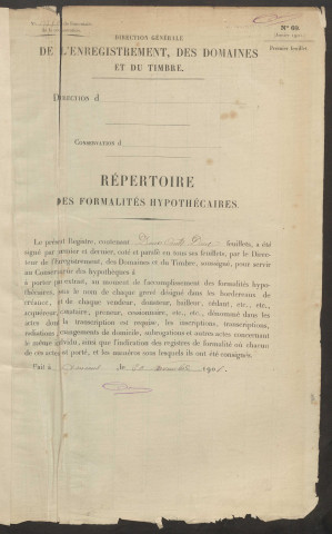 Répertoire des formalités hypothécaires, du 02/10/1902 au 26/05/1903, registre n° 177 (Conservation des hypothèques de Doullens)