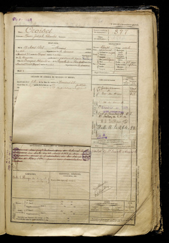Croiset, Henri Joseph Charles, né le 19 mars 1898 à Amiens (Somme), classe 1918, matricule n° 877, Bureau de recrutement d'Amiens
