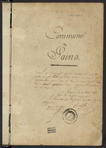 Sains-en-Amiénois. Délibérations du conseil municipal (10 novembre 1853-24 mai 1874)