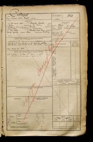 Cottard, Maurice André Georges, né le 13 mars 1898 à Monchy-Lagache (Somme), classe 1919, matricule n° 541, Bureau de recrutement de Péronne