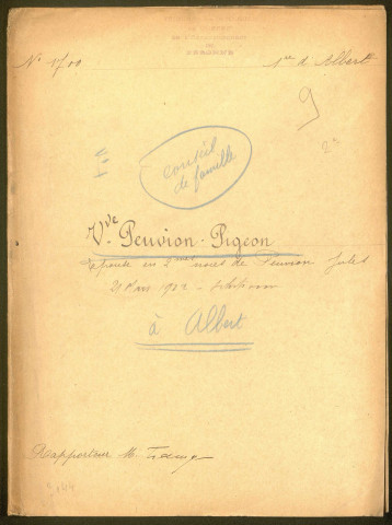 Albert. Demande d'indemnisation des dommages de guerre : dossier Peuvion-Pigeon
