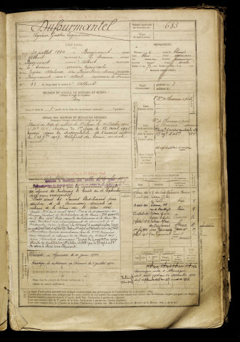 Dufourmantel, Agénor Gaston Eugène, né le 30 juillet 1884 à Bouzincourt (Somme), classe 1904, matricule n° 683, Bureau de recrutement de Péronne