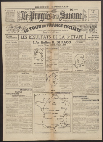 Le Progrès de la Somme, numéro 20389 - Edition spéciale Tour de France cycliste, 6 juillet 1935