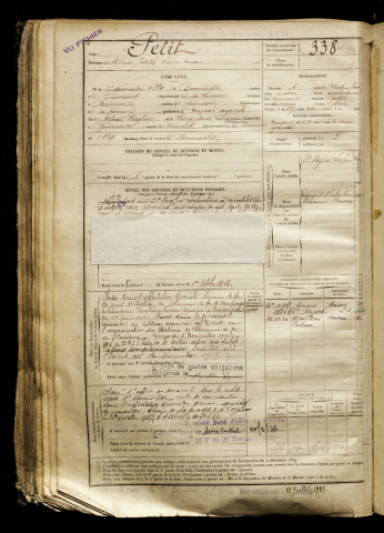 Petit, Alfred Joseph Lucien, né le 15 décembre 1889 à Bonneville (Somme), classe 1909, matricule n° 338, Bureau de recrutement d'Abbeville