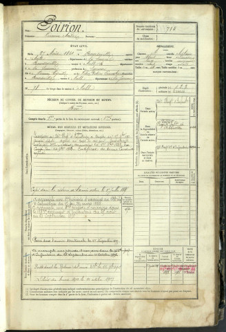 Poirion, Firmin André, né le 4 mai 1861 à Bourseville (Somme, France), classe 1881, matricule n° 715, Bureau de recrutement d'Abbeville