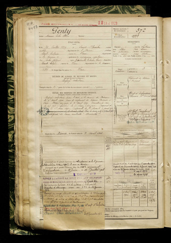 Genty, Maurice Jules Désiré, né le 26 juillet 1879 à Saint-Quentin (Aisne), classe 1899, matricule n° 572, Bureau de recrutement de Péronne