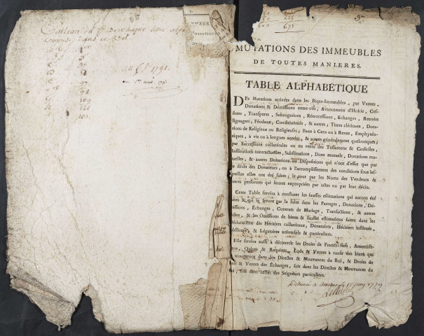 Tables des vendeurs du bureau d’Amiens pour la période 1785-1791