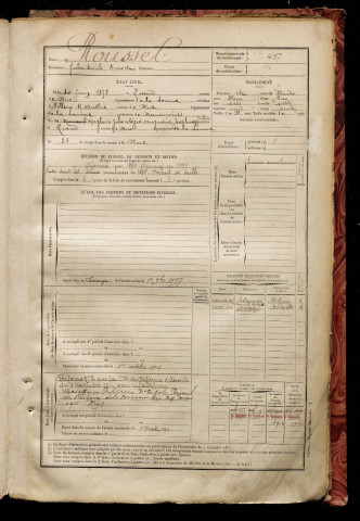 Roussel, Jules Emile Ernest, né le 30 juin 1873 à Quend (Somme), classe 1893, matricule n° 457, Bureau de recrutement d'Abbeville