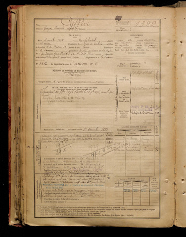Caffier, Georges François Alfred, né le 03 avril 1875 à Neufchâtel-Hardelot (Pas-de-Calais), classe 1895, matricule n° 1322, Bureau de recrutement d'Amiens