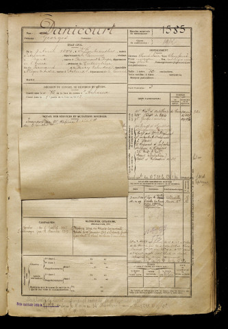 Danicourt, Georges, né le 03 avril 1897 à Saint-Léger-lès-Authie (Somme), classe 1917, matricule n° 1585, Bureau de recrutement d'Abbeville