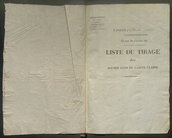 Tirage au sort (arrondissement d'Abbeville) de l'année 1827