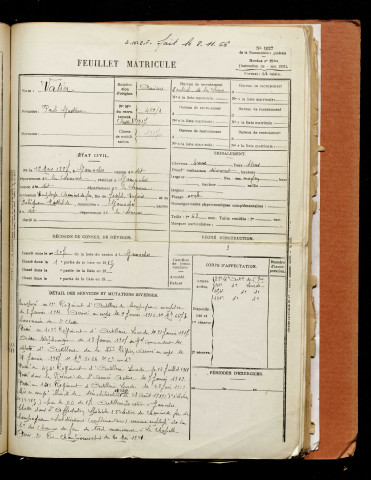 Vatier, Paul Gustave, né le 12 mars 1897 à Gamaches (Somme), classe 1917, matricule n° 429, Bureau de recrutement d'Abbeville
