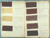 Echantillons de textile de la manufacture d'Amiens annexés à un mémoire : camelot de laine, camelot "Quinette" étamine commune, étamines façon d'Alençon et du Mans