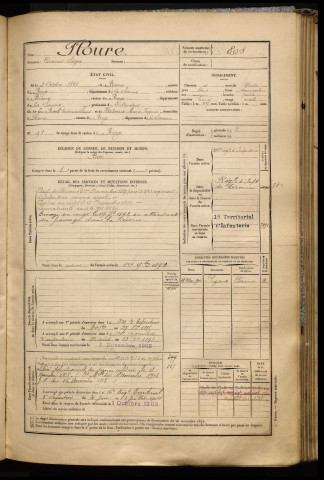 Floure, Casimir Léger, né le 02 octobre 1868 à Biarre (Somme), classe 1888, matricule n° 805, Bureau de recrutement de Péronne