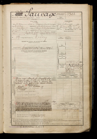 Sauvage, Victor Augustin Oscar, né le 23 juin 1875 à Dompierre-sur-Authie (Somme), classe 1895, matricule n° 1301, Bureau de recrutement d'Abbeville