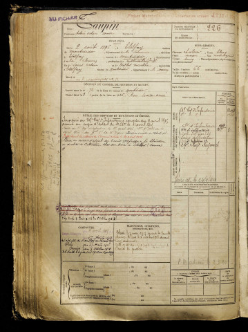 Taupin, Estève Octave Moise, né le 02 août 1896 à Ételfay (Somme), classe 1916, matricule n° 226, Bureau de recrutement de Péronne