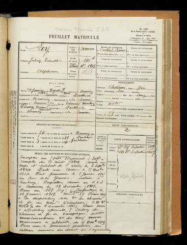 Loy, Julien Timothée, né le 24 janvier 1893 à Noyelles-sur-Mer (Somme), classe 1913, matricule n° 141, Bureau de recrutement d'Abbeville