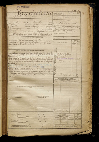 Vandesteene, Victor Paul, né le 09 mars 1897 à Tully (Somme), classe 1917, matricule n° 1459, Bureau de recrutement d'Amiens